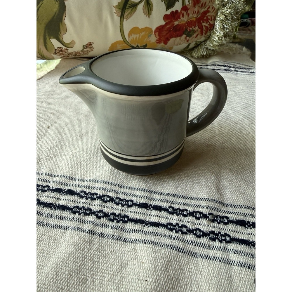 Dansk Stacking Stripe Creamer Pitcher Gray Black Bands Stoneware VTG 4"